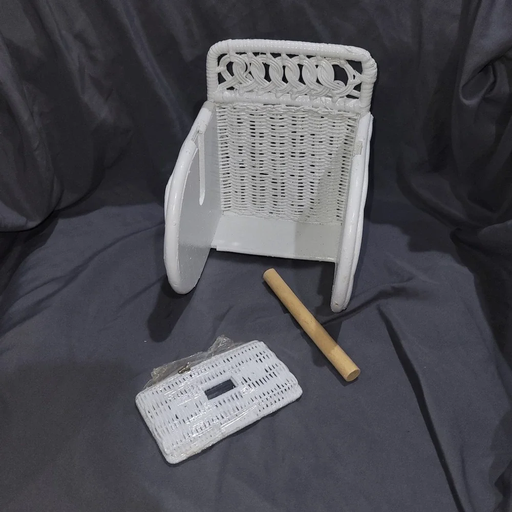 Vintage White Wicker Toilet Paper Holder Light Switch Cover Plate